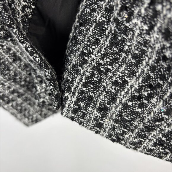 6 Calvin Klein Pencil Skirt Tweed Sequin Above Knee Mini Lined Faux Leather Zip - Picture 8 of 12